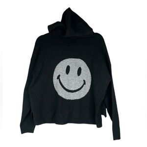 Sweet Romeo Black Knit Smiley Face Long Sleeve Hoodie Sweater Size Medium